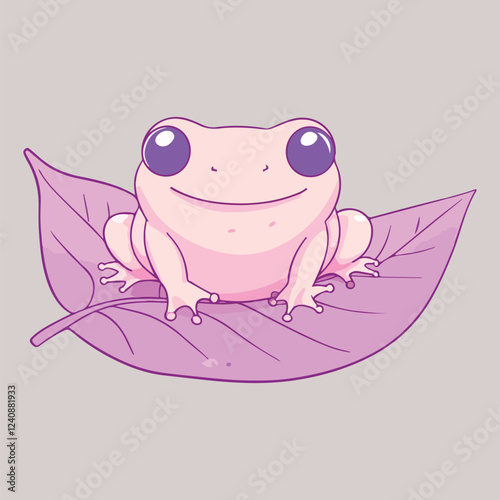 Cartoon frog with a bow sitting on a leaf vector illustration 