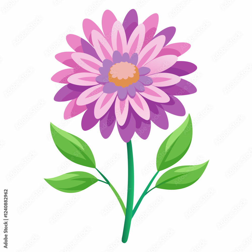 Obraz premium A vibrant, stylized flower with pink petals and green leaves, suitable for decoration.