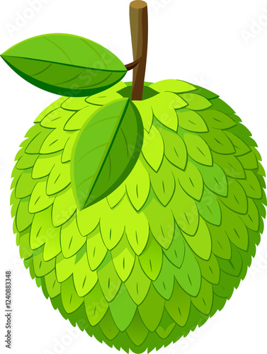 A stylized green fruit with leaf details, resembling a jackfruit.