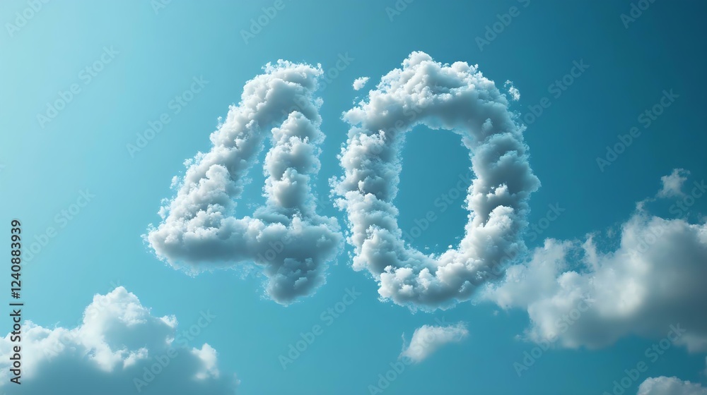 Fluffy clouds forming the number 40 in a bright blue sky, ideal for birthday celebrations or milestones. Fluffy clouds forming the number 40 in a bright blue sky, ideal for birthday celebrations or milestones.