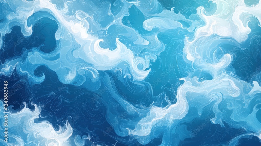 Dynamic ocean waves abstract art digital illustration blue tones aerial view fluid motion Dynamic ocean waves abstract art digital illustration blue tones aerial view fluid motion