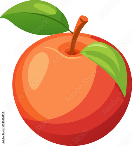 A colorful, stylized illustration of an apple with a leaf.