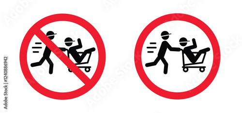 Obraz na plátně Forbidden speed, running, fast happy people in supermarket pushcart