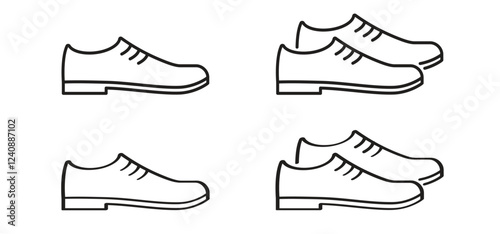 Cartoon men or man shoes. Shoe icon. Sneakers or running shoe. Sport footwear sign. Line pattern. For footsteps or footprint. Flat foot steps. Footwear tools.