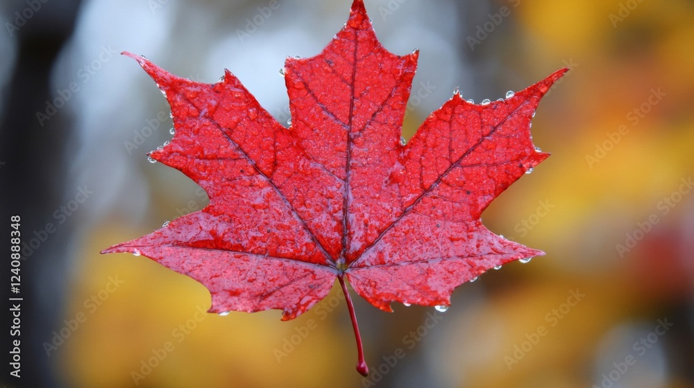 Red Maple Leaf with Water Droplets Red Maple Leaf with Water Droplets