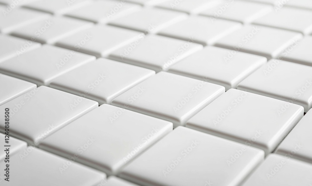 Precise White Ceramic Tile Alignment on Adhesive under Bright Ambient Light Precise White Ceramic Tile Alignment on Adhesive under Bright Ambient Light