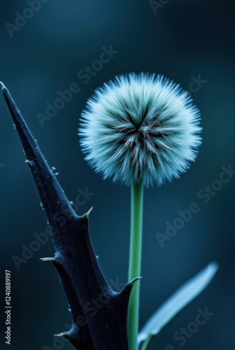 Flowering Plant With Unique Texture Against Dark Background at Dusk