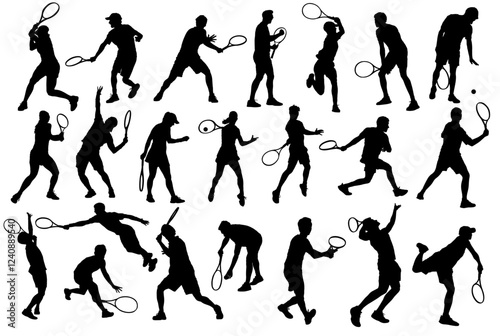 Collection of Tennis players silhouettes vector  photo