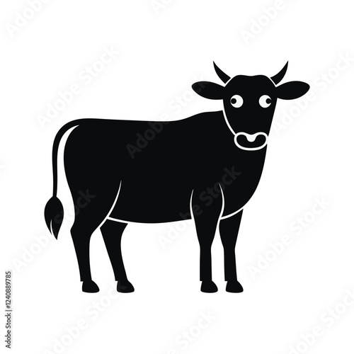 Black Cow Silhouette Vector, Cute Black cartoon Cow Illustration