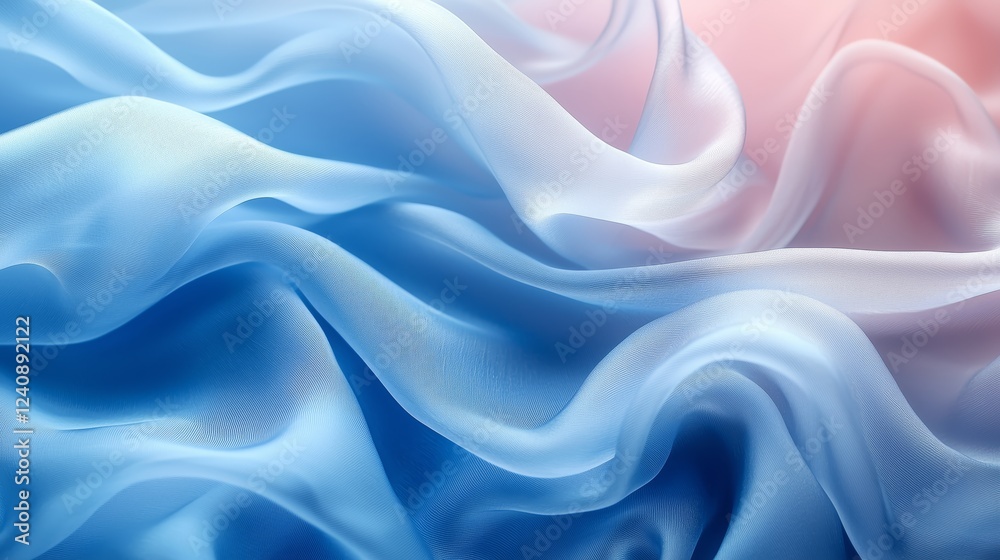 Fototapeta premium Soft Blue and Pink Silk Flowing Beautifully in Gentle Waves