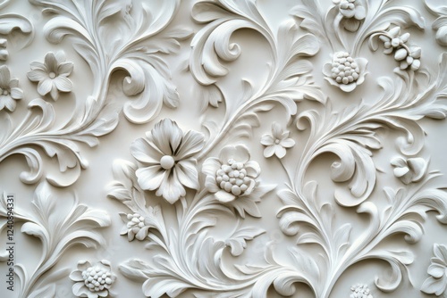 Elegant white floral stucco wall design