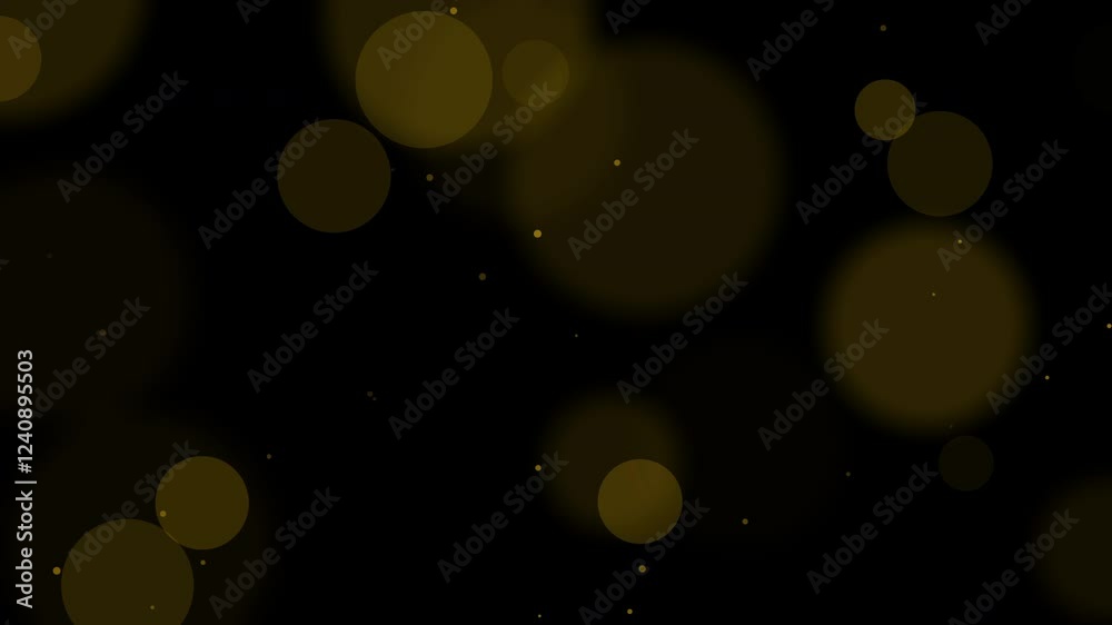 Golden bokeh light particles on deep black background. Luxurious and elegant glitter effect, perfect for New Year, Christmas, weddings, and premium graphic designs.  