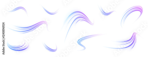 Horizontal speed lines connection vector background. Futuristic dynamic motion technology blue glowing lines air flow effect.  Racing cars dynamic flash effects city road with long exposure. 