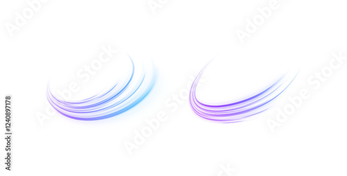 Acceleration speed motion on night road. Magic moving fast speed lines. Blurred car light motion effect, city road background with long exposure night lights. Png,  ray, abstract, energy, pack, effect