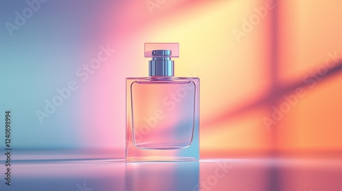 Elegant Glass Perfume Bottle with Soft Colorful Reflections