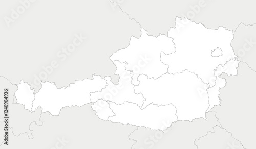 Vector regional blank map of Austria with federal states and administrative divisions, and neighbouring countries and territories. Editable and clearly labeled layers.
