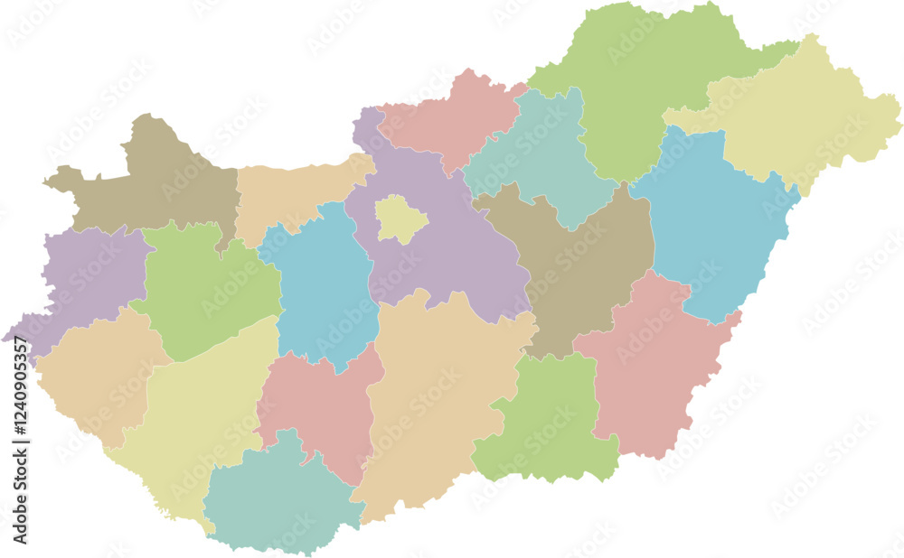 Fototapeta premium Vector regional blank map of Hungary with counties or territories and administrative divisions. Editable and clearly labeled layers.