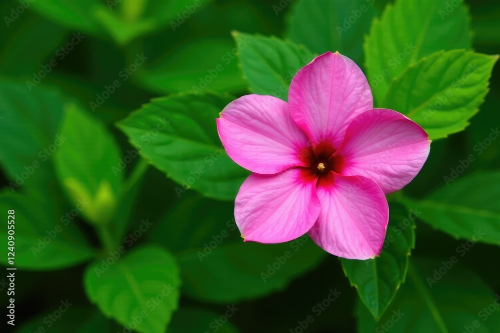 A pink flower nestled among lush green leaves, nature, , floral arrangement A pink flower nestled among lush green leaves, nature, , floral arrangement