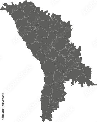 Vector regional blank map of Moldova with administrative divisions in districts, municipalities and autonomous territorial units. Editable and clearly labeled layers.