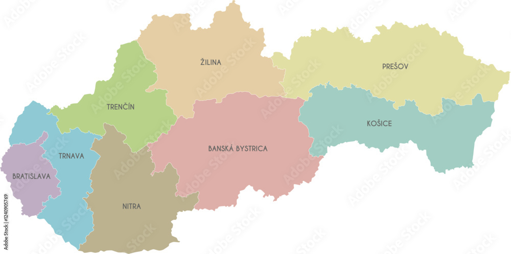 Fototapeta premium Vector map of Slovakia or Slovak Republic with regions or territories and administrative divisions. Editable and clearly labeled layers.