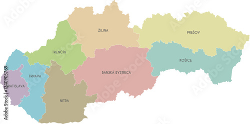 Vector map of Slovakia or Slovak Republic with regions or territories and administrative divisions. Editable and clearly labeled layers.