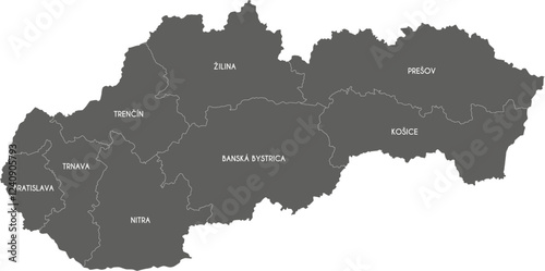 Vector map of Slovakia or Slovak Republic with regions or territories and administrative divisions. Editable and clearly labeled layers. photo