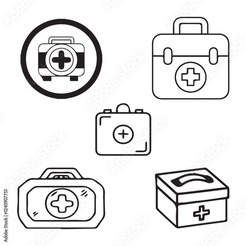 First Aid Kit,bag, suitcase, medical, handle, box, kit vector design icon symbol set 