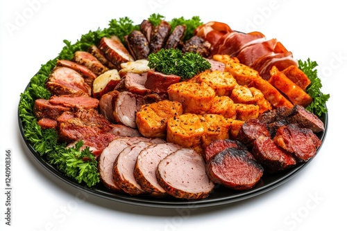 Wallpaper Mural Assorted Meats and Cheeses on a Platter Surrounded by Fresh Green Garnish on White Background Torontodigital.ca