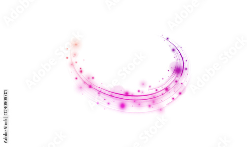 Creative vector illustration of flying cosmic meteor, planetoid, comet, fireball isolated on transparent background. Effect, png, wave,neon,line. Light arc in neon colors, in the form of a turn.