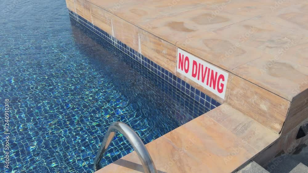 'No Diving' sign at swimming pool, swimming pool rules and regulations, instruction video for swimming pool, Stock video, pro res 422