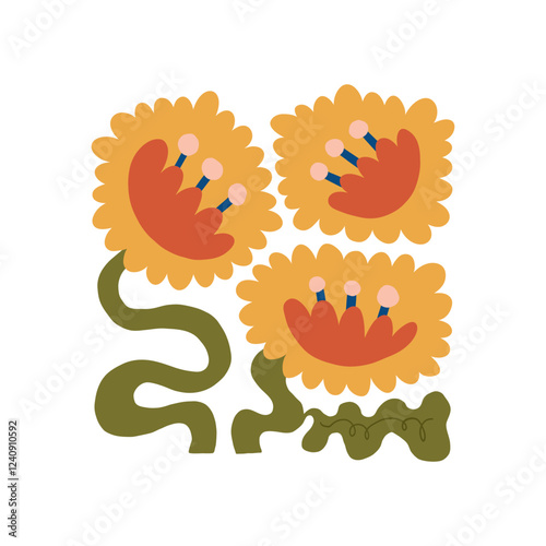 Floral abstract elements. Botanical composition. Modern trendy Matisse minimal style. Floral poster, invite. Vector arrangements for greeting card or invitation design