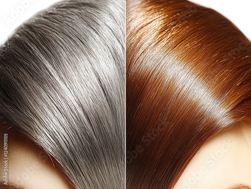 Hair care Contrast of shiny hair colors in close-up view. photo