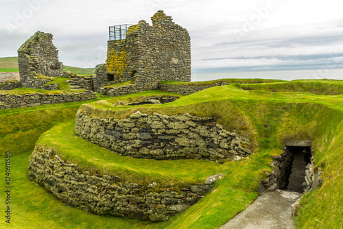 the old neolithic and viking ruins of Jarlshof in the south of the Shetland Islands 