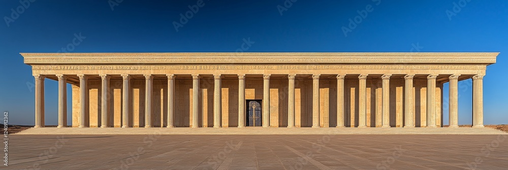 Ancient Stone Temple with Columns Under Blue Sky, Architectural Landmark and Tourist Destination Ancient Stone Temple with Columns Under Blue Sky, Architectural Landmark and Tourist Destination