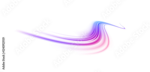 Acceleration speed motion on night road. Magic moving fast speed lines. Blurred car light motion effect, city road background with long exposure night lights. Png,  ray, abstract, energy, pack, effect