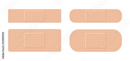 Set of bandage.Adhesive medical plaster isolated on white background.First aid tape for wound.Vector graphic elements.