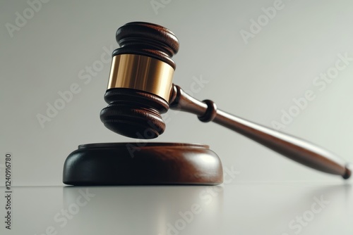 Gavel on a wooden base with a sleek background representing law and justice themes photo