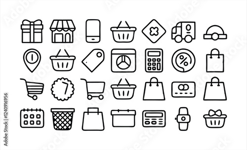 set of outline icons related to marketplace cat 