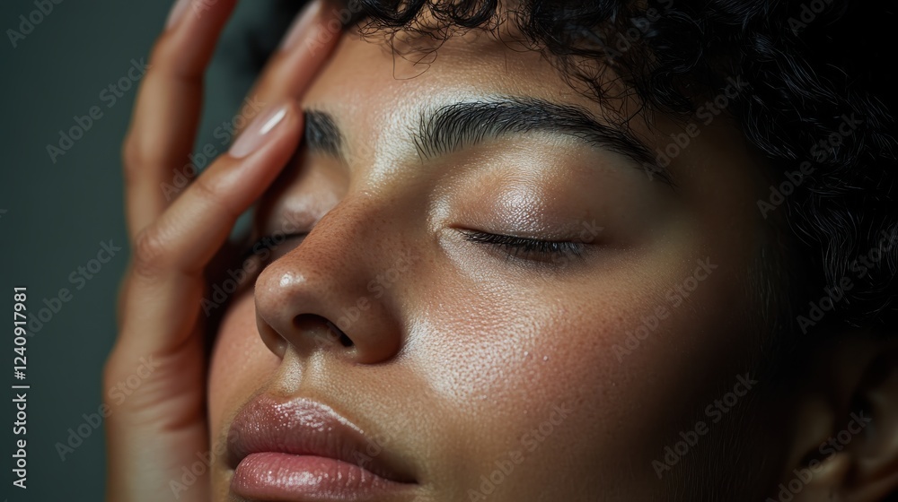 Fototapeta premium A woman receiving acupuncture treatment at an alternative medicine clinicphotorealistic portrait,