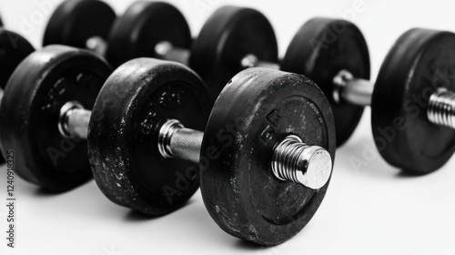 Black and White Dumbbells Close-up: Fitness and Strength Training Equipment photo