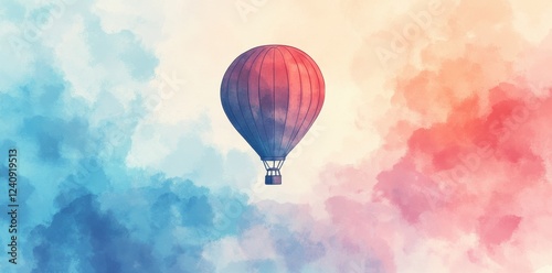 A Red Hot Air Balloon Soaring Through Pastel Clouds