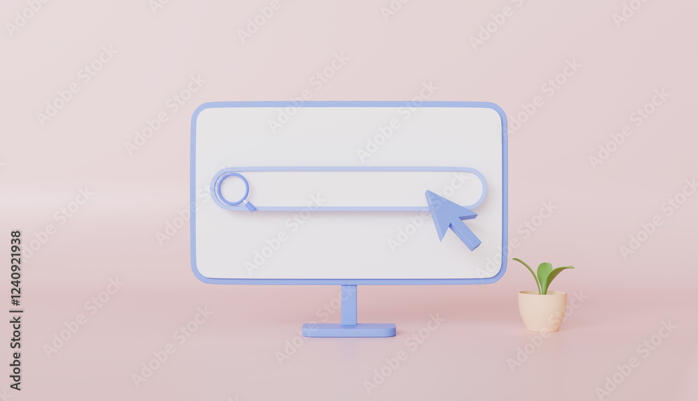 Blank search browser in computer, a 3D vector illustration of a surveillance technology element