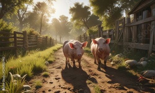 Un cerdo de granja con la boca abierta y cara hacia arriba, animal, livestock