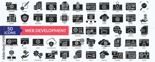 Web development icon collection set with programing, edit tool, feature, seo, innovation