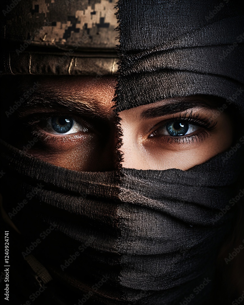 Naklejka premium Duality of Identity: Soldier and Civilian