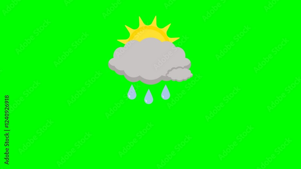 Animated Cloudy Weather with Sun and Rain on Green Screen Animated Cloudy Weather with Sun and Rain on Green Screen