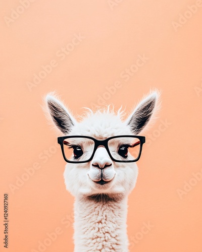 Llama wearing glasses against a pink background
