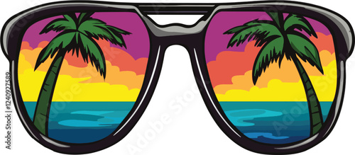 Hawaiian Sunglasses with Vacation Vibes Vector Illustration