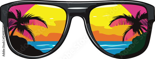 Hawaiian Sunglasses with Vacation Vibes Vector Illustration