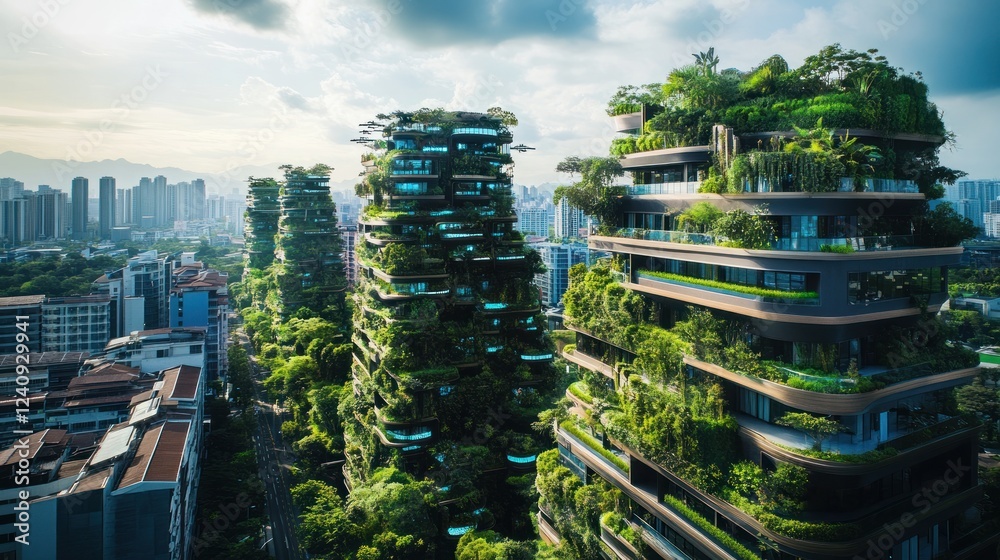 Obraz premium Green Cityscape: Eco-Friendly Architecture in Urban Landscape